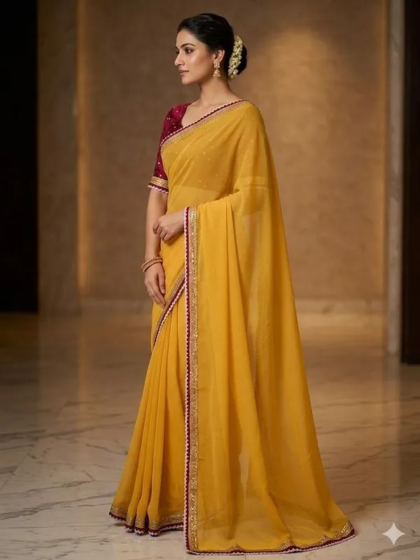 Shree_Shubh_Creation_Self_Design,_Embellished_Daily_Wear_Georgette_Saree_(Yellow)