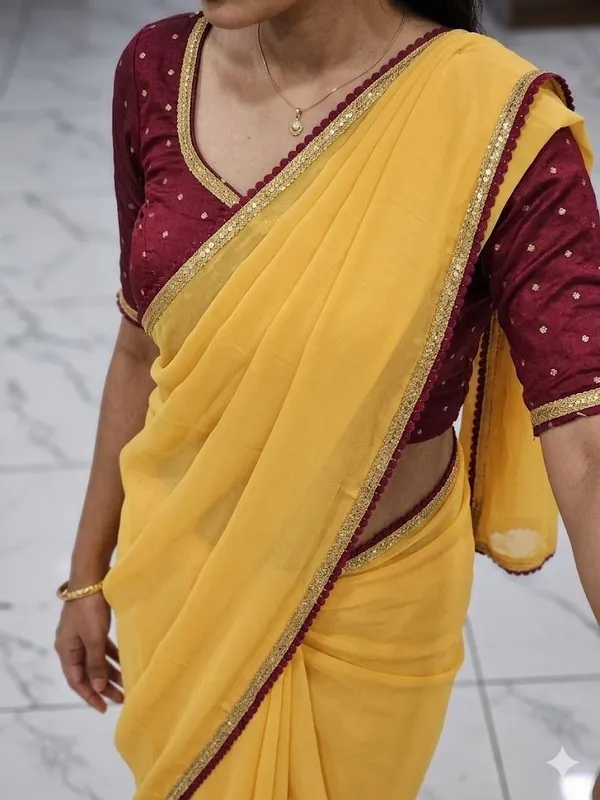 Shree_Shubh_Creation_Self_Design,_Embellished_Daily_Wear_Georgette_Saree_(Yellow)