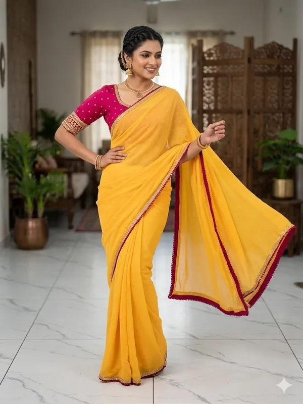 Shree_Shubh_Creation_Self_Design,_Embellished_Daily_Wear_Georgette_Saree_(Yellow)