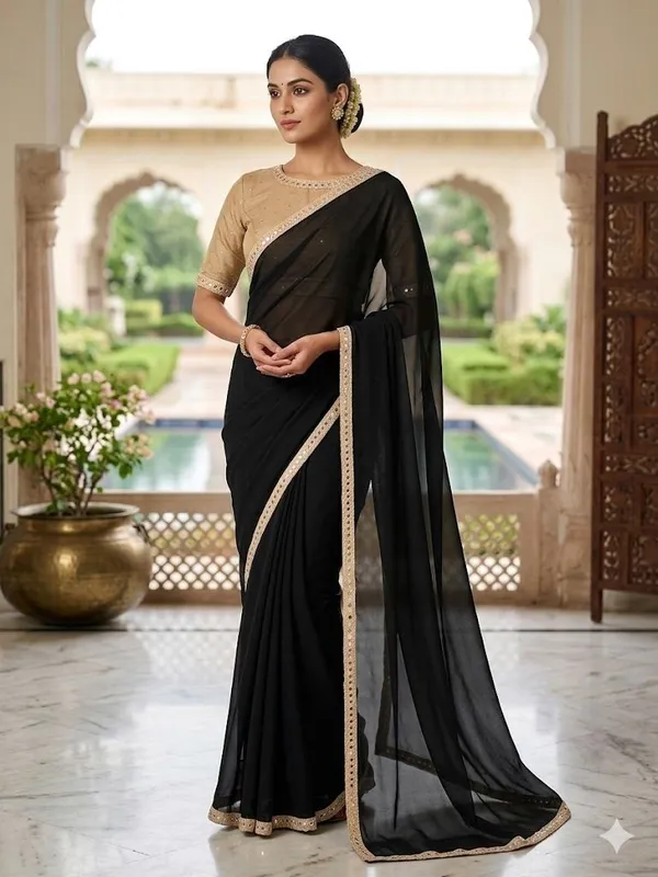 Shree_Shubh_Creation_Self_Design,_Embellished_Daily_Wear_Georgette_Saree_(Black)