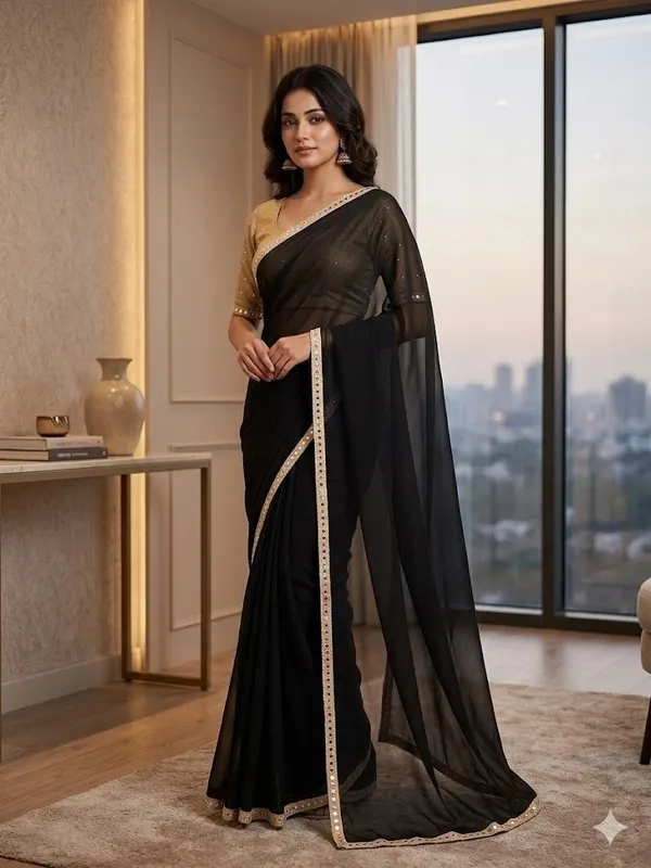 Shree_Shubh_Creation_Self_Design,_Embellished_Daily_Wear_Georgette_Saree_(Black)