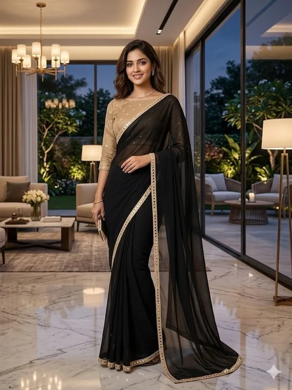Shree_Shubh_Creation_Self_Design,_Embellished_Daily_Wear_Georgette_Saree_(Black)