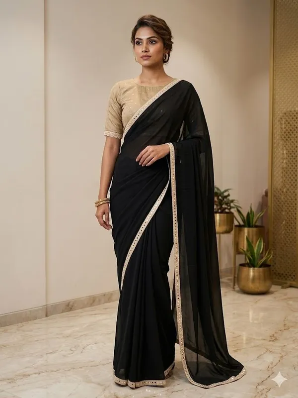 Shree_Shubh_Creation_Self_Design,_Embellished_Daily_Wear_Georgette_Saree_(Black)