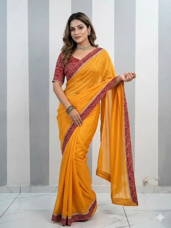 Shree_Shubh_Creation_Self_Design,_Embellished_Bandhani_Georgette_Saree_(Mustard)