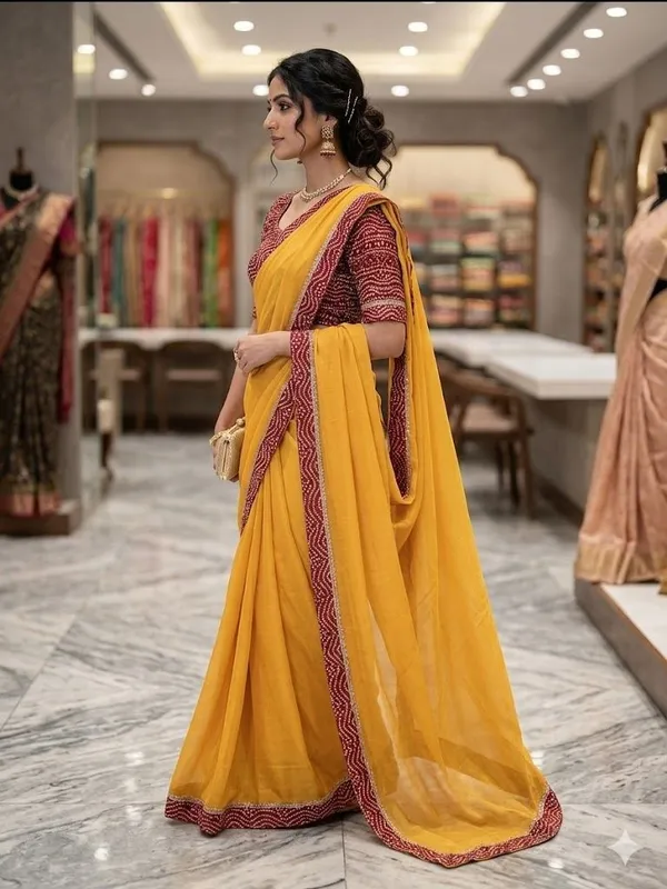 Shree_Shubh_Creation_Self_Design,_Embellished_Bandhani_Georgette_Saree_(Mustard)
