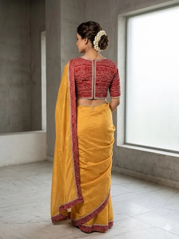Shree_Shubh_Creation_Self_Design,_Embellished_Bandhani_Georgette_Saree_(Mustard)