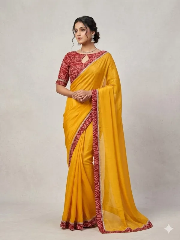 Shree_Shubh_Creation_Self_Design,_Embellished_Bandhani_Georgette_Saree_(Mustard)