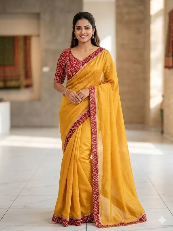 Shree_Shubh_Creation_Self_Design,_Embellished_Bandhani_Georgette_Saree_(Mustard)