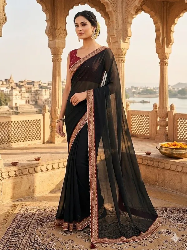 Shree_Shubh_Creation_Self_Design,_Embellished_Kanjivaram_Georgette_Saree_(Black)