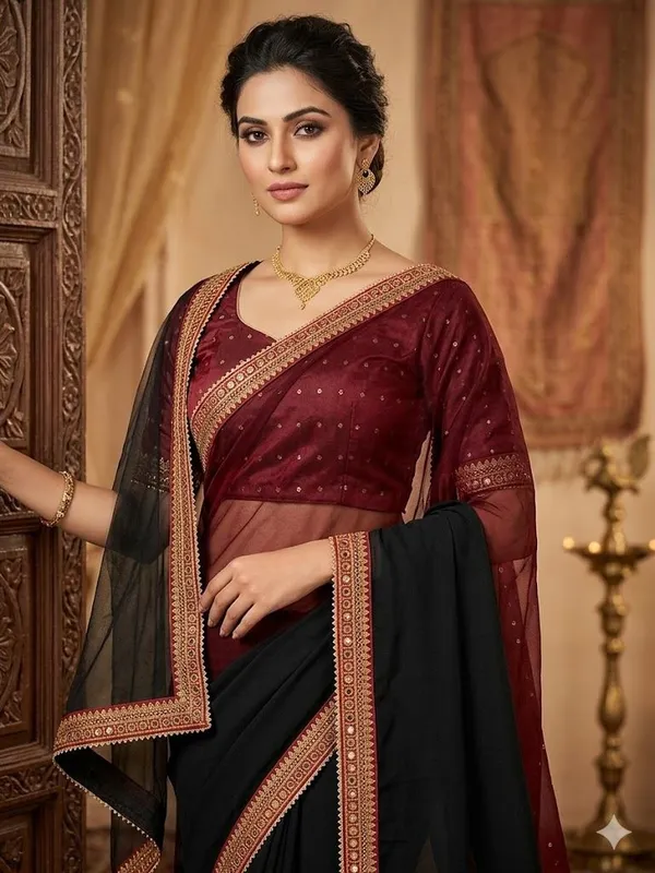 Shree_Shubh_Creation_Self_Design,_Embellished_Kanjivaram_Georgette_Saree_(Black)