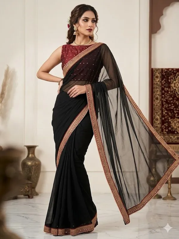 Shree_Shubh_Creation_Self_Design,_Embellished_Kanjivaram_Georgette_Saree_(Black)