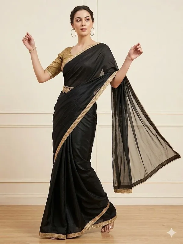 Shree_Shubh_Creation_Solid/Plain_Bollywood_Georgette_Saree_(Black)