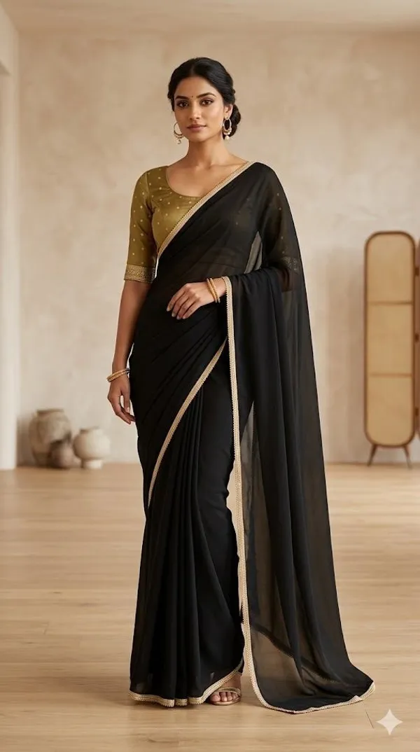 Shree_Shubh_Creation_Solid/Plain_Bollywood_Georgette_Saree_(Black)