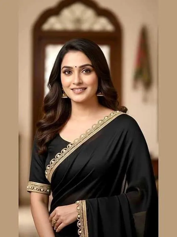 Shree_Shubh_Creation_Solid/Plain_Daily_Wear_Georgette_Saree_(Black)