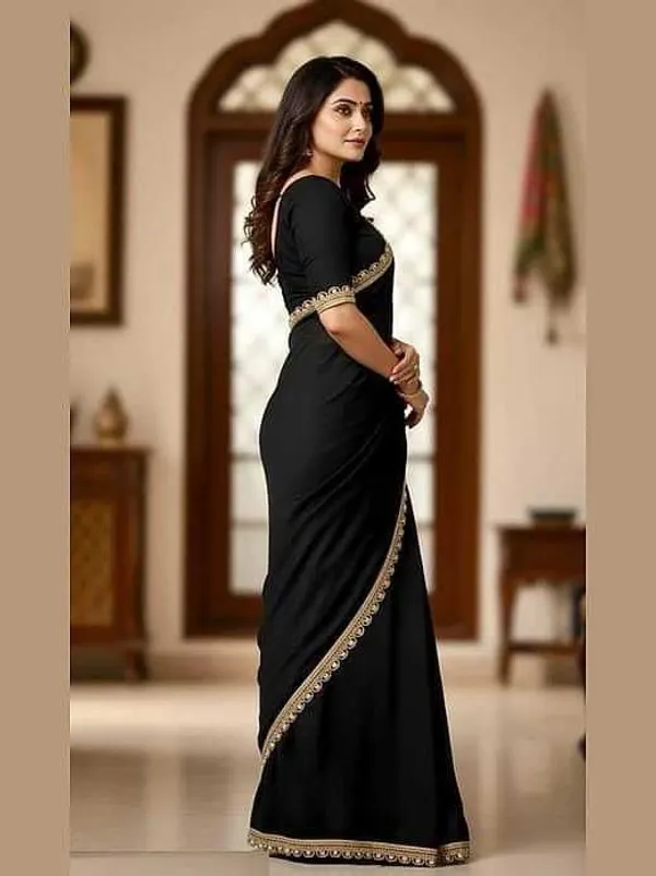 Shree_Shubh_Creation_Solid/Plain_Daily_Wear_Georgette_Saree_(Black)