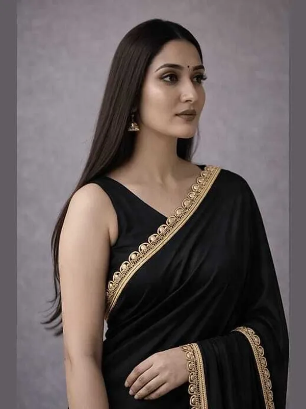Shree_Shubh_Creation_Solid/Plain_Daily_Wear_Georgette_Saree_(Black)