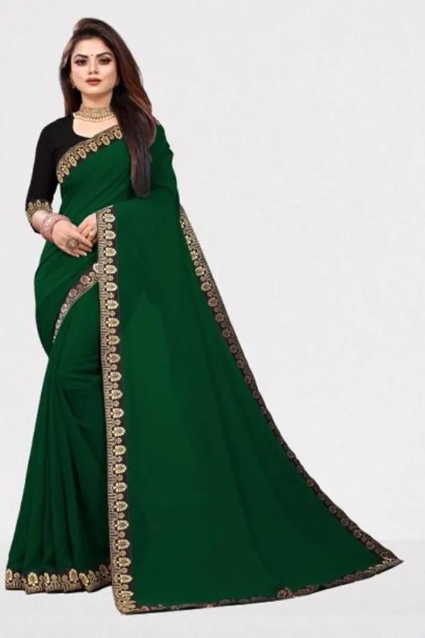 Shree_Shubh_Creation_Solid/Plain_Daily_Wear_Georgette_Saree_(Dark_Green)