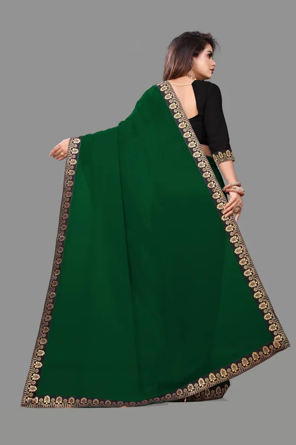 Shree_Shubh_Creation_Solid/Plain_Daily_Wear_Georgette_Saree_(Dark_Green)