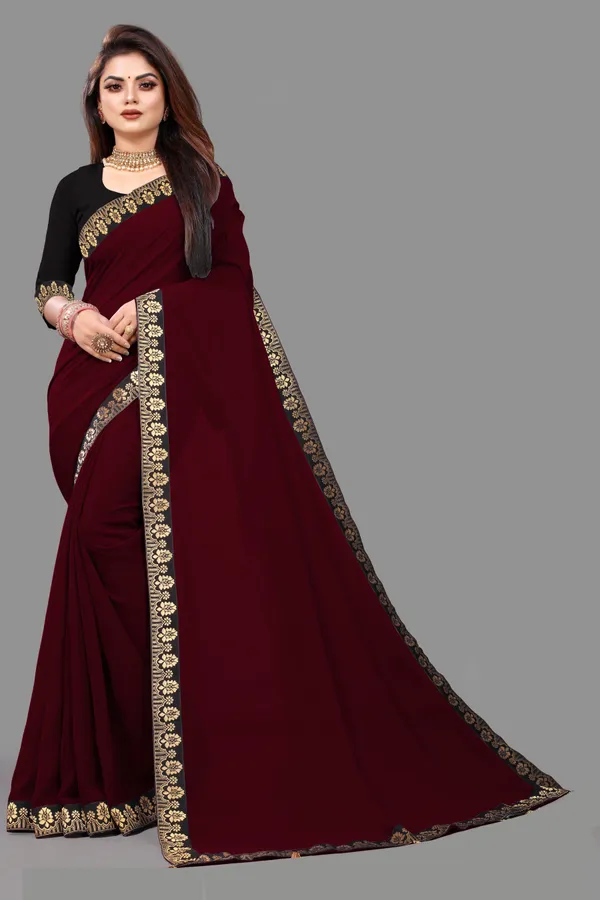 Shree_Shubh_Creation_Solid/Plain_Daily_Wear_Georgette_Saree_(Maroon)