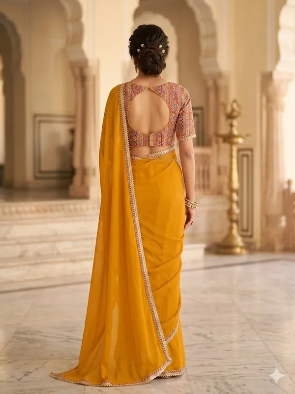 Shree_Shubh_Creation_Solid/Plain_Daily_Wear_Chiffon_Saree_(Mustard)
