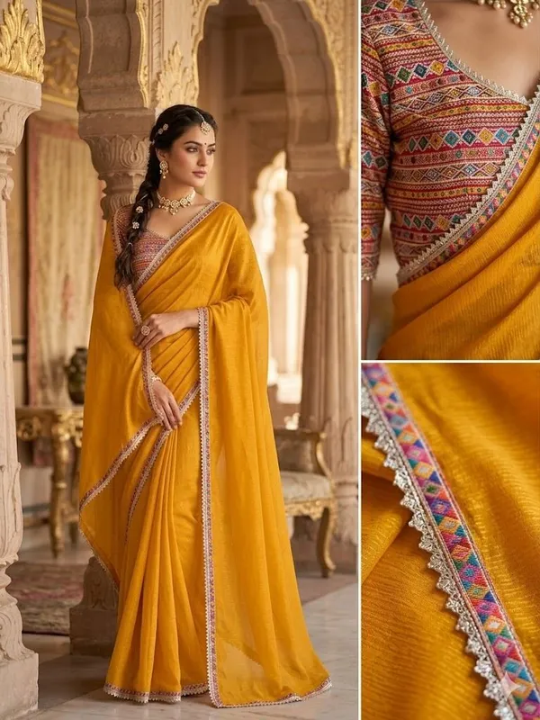 Shree_Shubh_Creation_Solid/Plain_Daily_Wear_Chiffon_Saree_(Mustard)