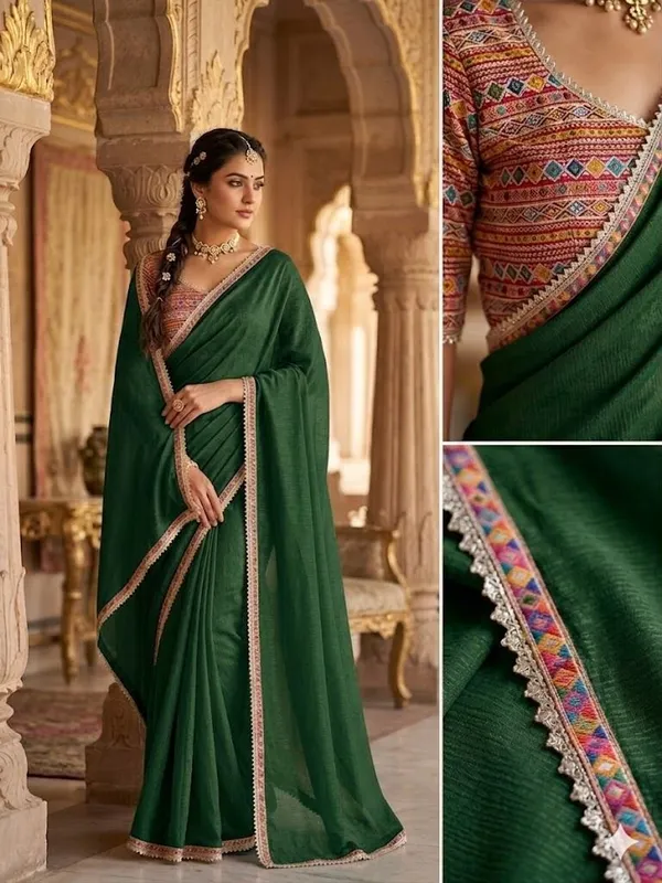 Shree_Shubh_Creation_Solid/Plain_Daily_Wear_Chiffon_Saree_(Dark_Green)