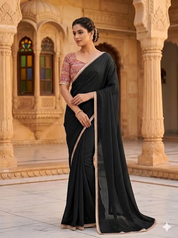Shree_Shubh_Creation_Solid/Plain_Daily_Wear_Chiffon_Saree_(Black)