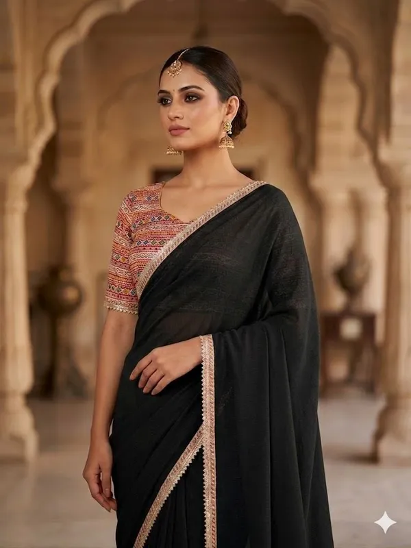Shree_Shubh_Creation_Solid/Plain_Daily_Wear_Chiffon_Saree_(Black)