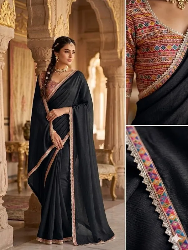 Shree_Shubh_Creation_Solid/Plain_Daily_Wear_Chiffon_Saree_(Black)