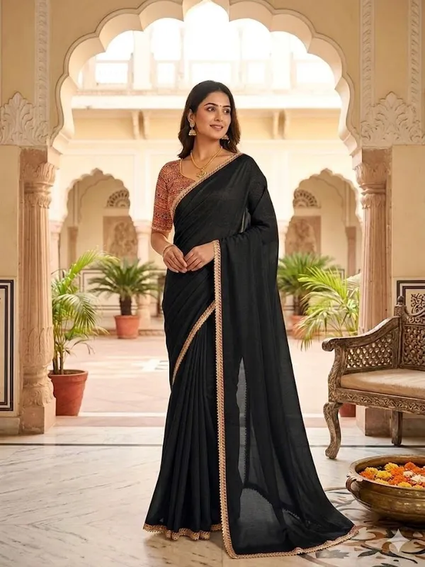 Shree_Shubh_Creation_Solid/Plain_Daily_Wear_Chiffon_Saree_(Black)
