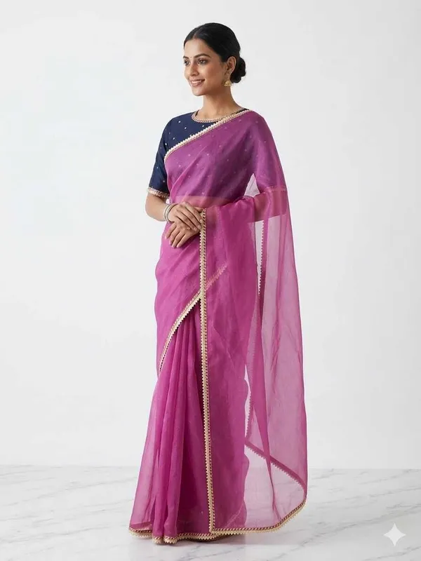 Shree_Shubh_Creation_Solid/Plain_Daily_Wear_Organza_Saree_(Pink)