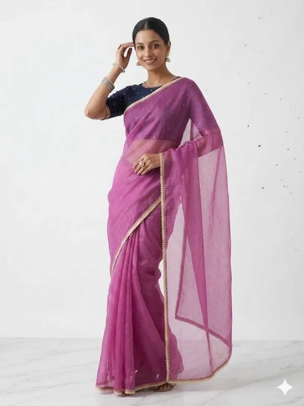Shree_Shubh_Creation_Solid/Plain_Daily_Wear_Organza_Saree_(Pink)