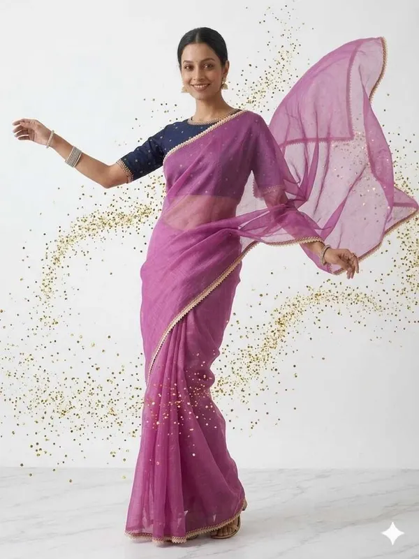 Shree_Shubh_Creation_Solid/Plain_Daily_Wear_Organza_Saree_(Pink)