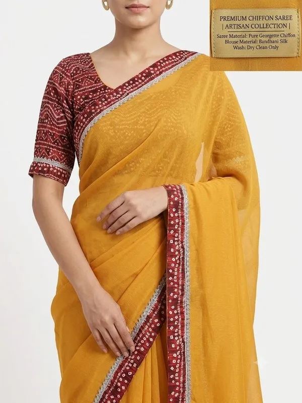 Shree_Shubh_Creation_Self_Design_Bandhani_Chiffon_Saree_(Mustard)