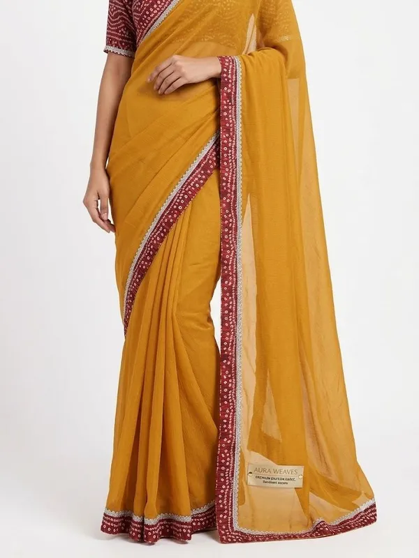 Shree_Shubh_Creation_Self_Design_Bandhani_Chiffon_Saree_(Mustard)