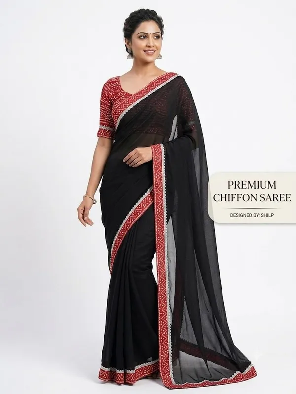Shree_Shubh_Creation_Self_Design_Bandhani_Chiffon_Saree_(Black)