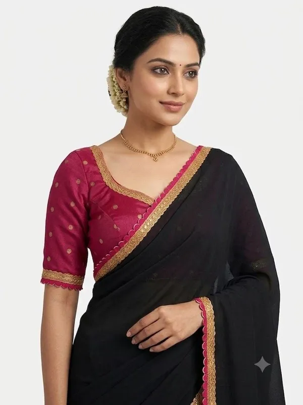 Shree_Shubh_Creation_Solid/Plain_Daily_Wear_Georgette_Saree_(Black)