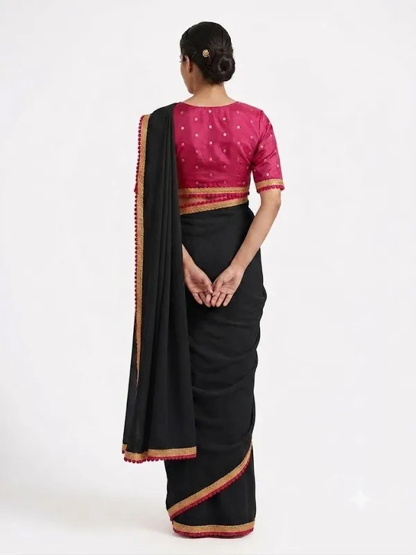 Shree_Shubh_Creation_Solid/Plain_Daily_Wear_Georgette_Saree_(Black)