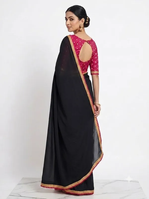 Shree_Shubh_Creation_Solid/Plain_Daily_Wear_Georgette_Saree_(Black)