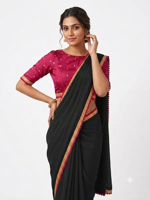 Shree_Shubh_Creation_Solid/Plain_Daily_Wear_Georgette_Saree_(Black)