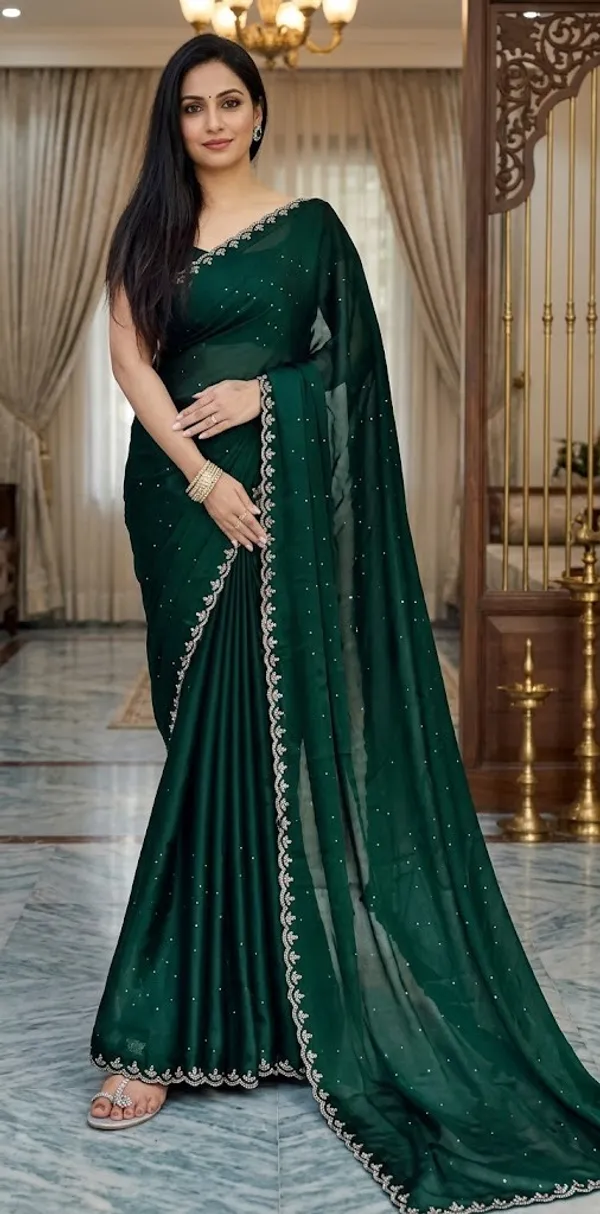 Shree_Shubh_Creation_Solid/Plain_Bollywood_Art_Silk_Saree_(Dark_Green)