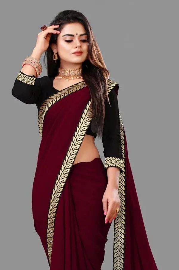 Shree_Shubh_Creation_Solid_Daily_Wear_Georgette_Saree_With_Unstitched_Blouse_(Maroon)