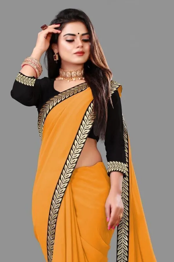 Shree_Shubh_Creation_Solid_Daily_Wear_Georgette_Saree_With_Unstitched_Blouse_(Yellow)
