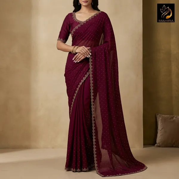 Ndenterprise_Embellished_Bollywood_Chiffon_Saree_With_Unstitched_Blouse_Red
