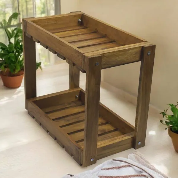 The Wooden Paradise 2 Tier Wooden Kitchen Rack Elegant Space-Saving ...