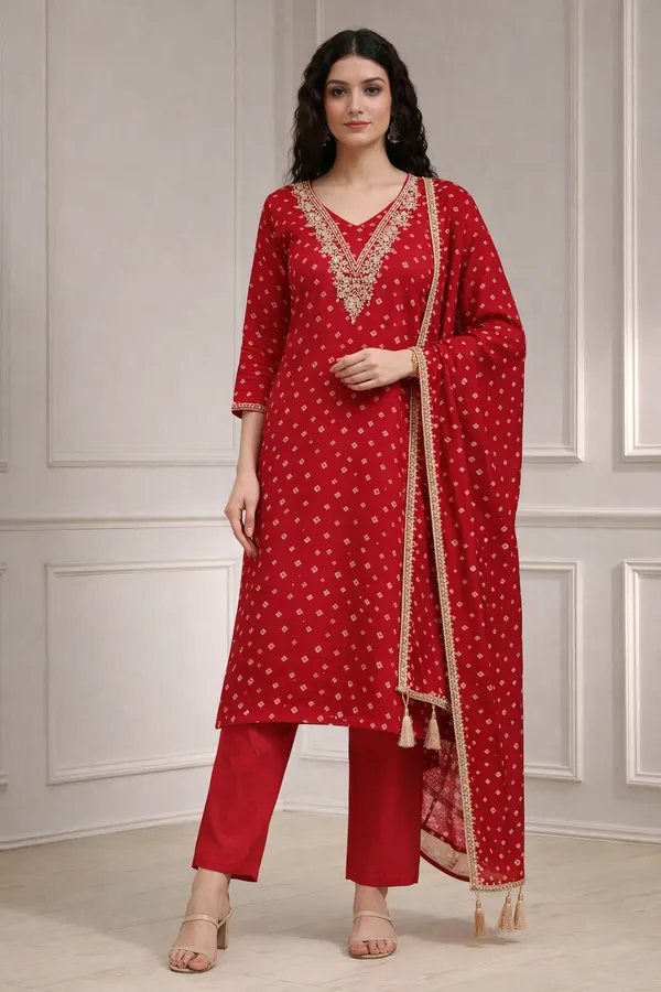 Red_Heavy_Georgette_V_Neck_Unstitched_3_Piece_Suit_For_Women