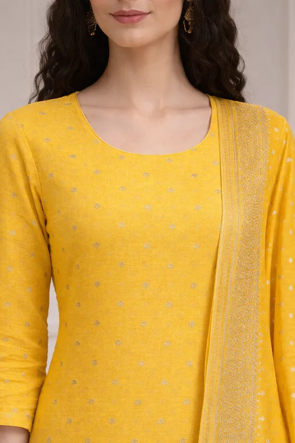 Yellow_And_Pink_Heavy_Dola_Silk_Unstitched_3_Piece_Suit_For_Women