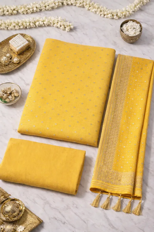 Yellow_Heavy_Dola_Silk_Unstitched_3_Piece_Suit_For_Women