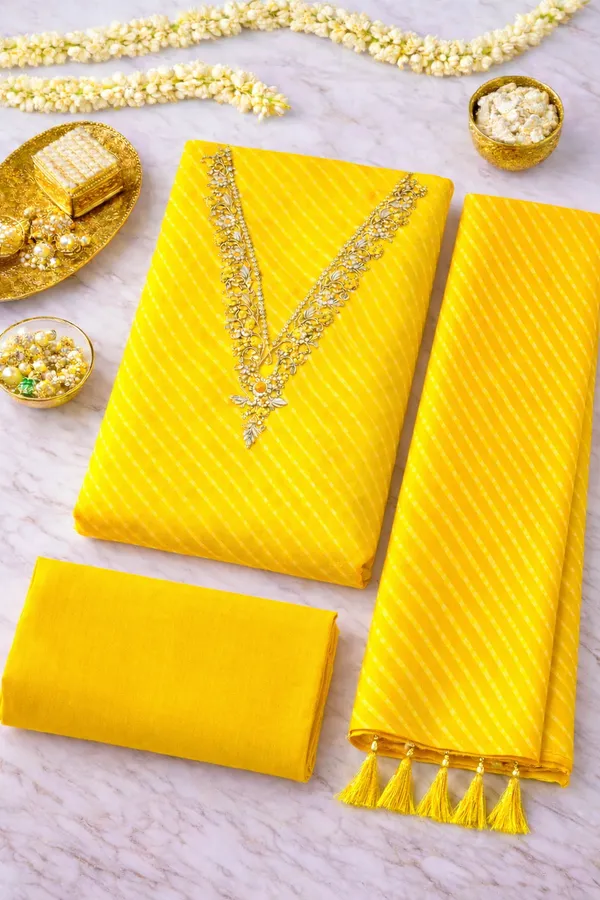 Yellow_Mothda_Light_V_Neck_Bandhej_Unstitched_3_Piece_Suit_For_Women