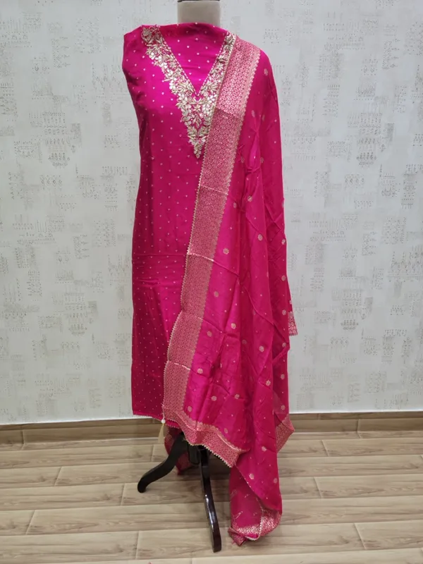Pink_Heavy_Dola_Silk_Unstitched_3_Piece_Suit_For_Women